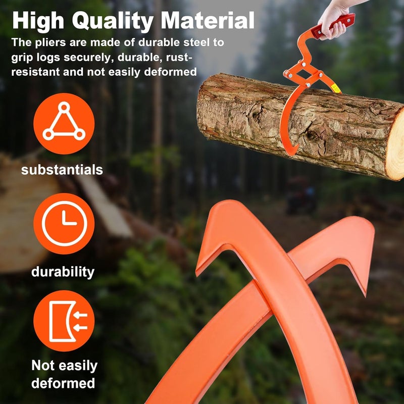 Meyoppm 13 Inch Orange Log Tongs, Claw Skidding Tong Logging Skidding Tongs with Non Slip Grip, Log Lifting Tools for Handling, Dragging & Carrying Tool - Image 4